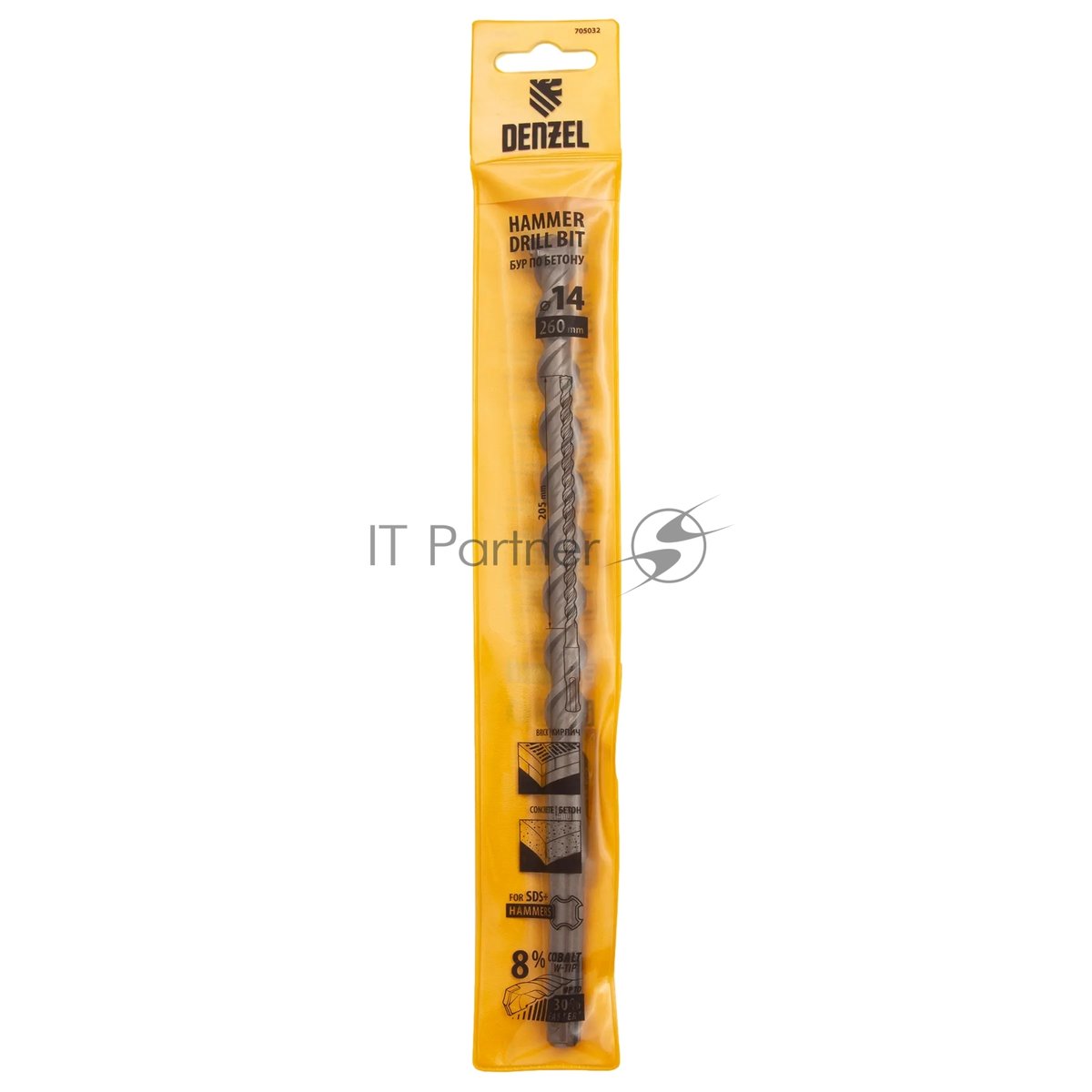 Бур по бетону Denzel двойная спираль, Cobalt W-tip, 14x260 мм, SDS PLUS