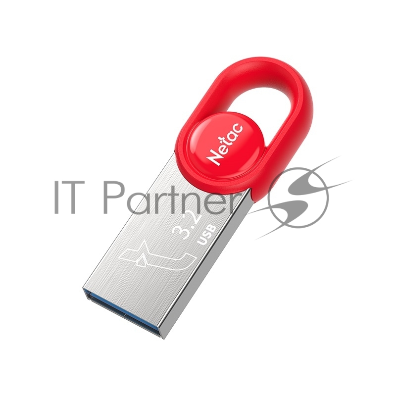 Флешка USB Netac UM2 (NT03UM2N-128G-32RE), 128Gb, USB 3.0, R/W 130/50, серебристый/красный