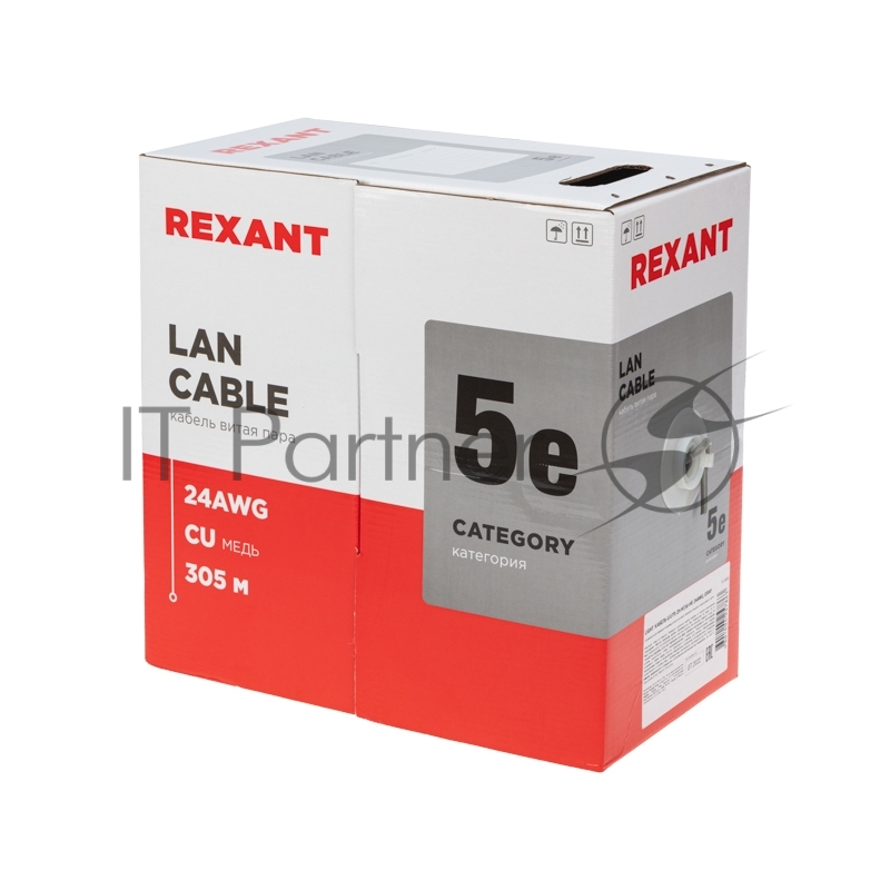 Кабель витая пара Rexant LIGHT U/UTP, cat.5e, ZH нг(А)-HF, 4PR, 24AWG, внутренний, серый, 305 м