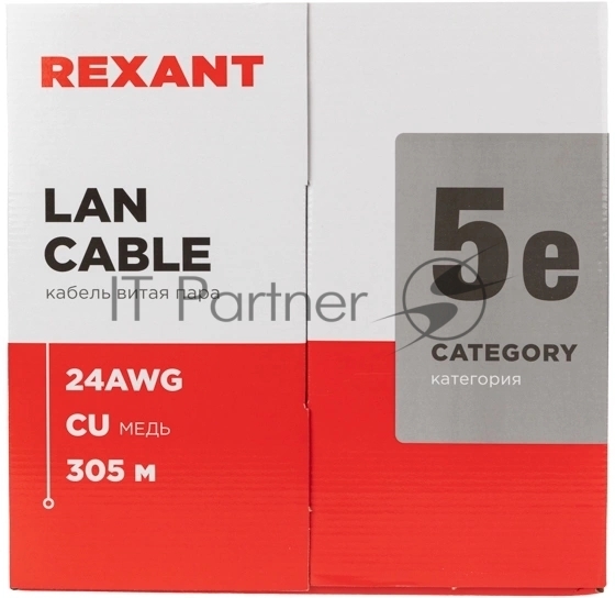Кабель витая пара Rexant LIGHT U/UTP, cat.5e, ZH нг(А)-HF, 4PR, 24AWG, внутренний, серый, 305 м