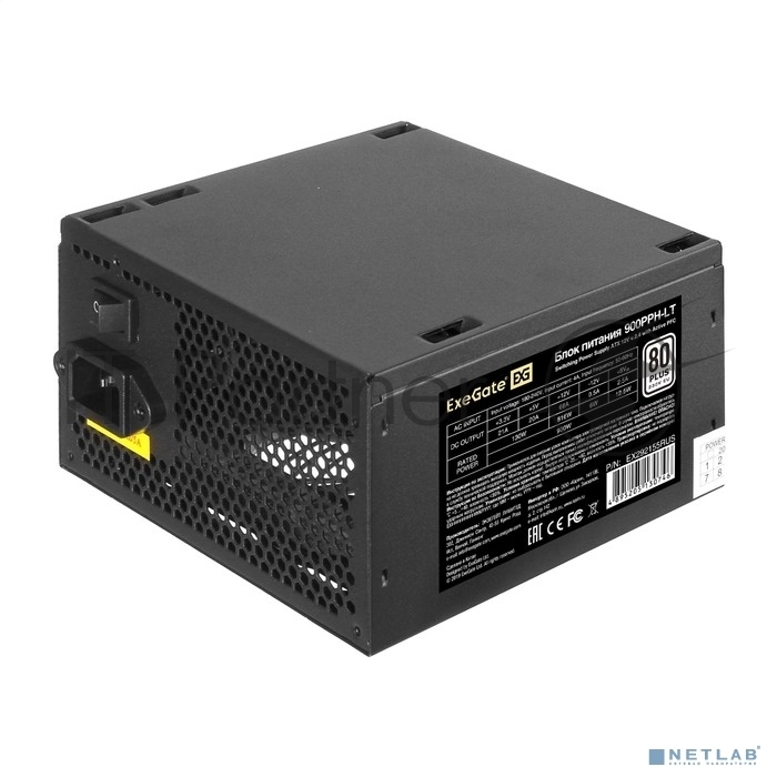 Exegate EX292155RUS Блок питания 900W ExeGate 80 PLUS® 900PPH-LT (ATX, APFC, КПД 82% (80 PLUS), 12cm fan, 24pin, 2x(4+4)pin, PCIe, 5xSATA, 3xIDE, black, Color Box)