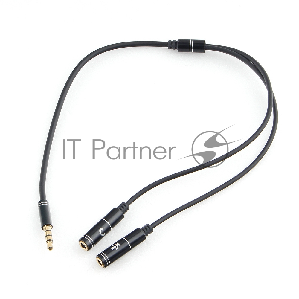 Кабель аудио Cablexpert CCAB-02-35MYHM-0.2MB. 3.5 Jack 4pin(M)/2х 3.5 Jack(F) наушники и микрофон, черный, 0.2м, блистер