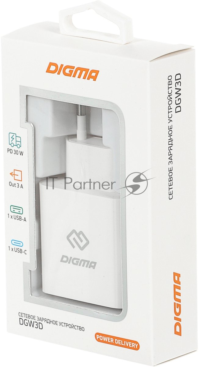 Сетевое зарядное устройство Digma DGW3D 3A PD+QC белый