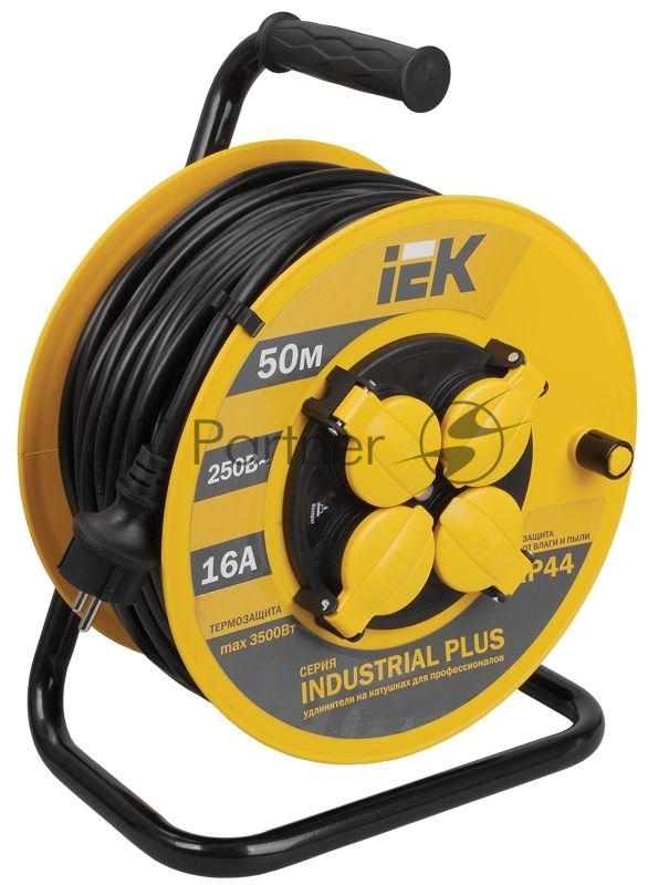 Удлинитель на катушке УК50 с т/з 4 места 2Р+PЕ/50метров 3х1,5 мм2 IP44 "Industrial plus" WKP15-16-04-50-44 IEK