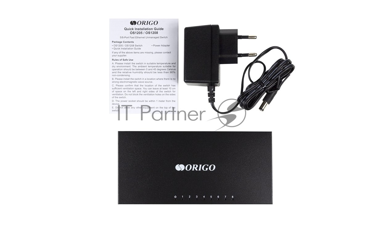 Коммутатор ORIGO OS1208/A1A, 8×100 Мбит/с, неуправляемый