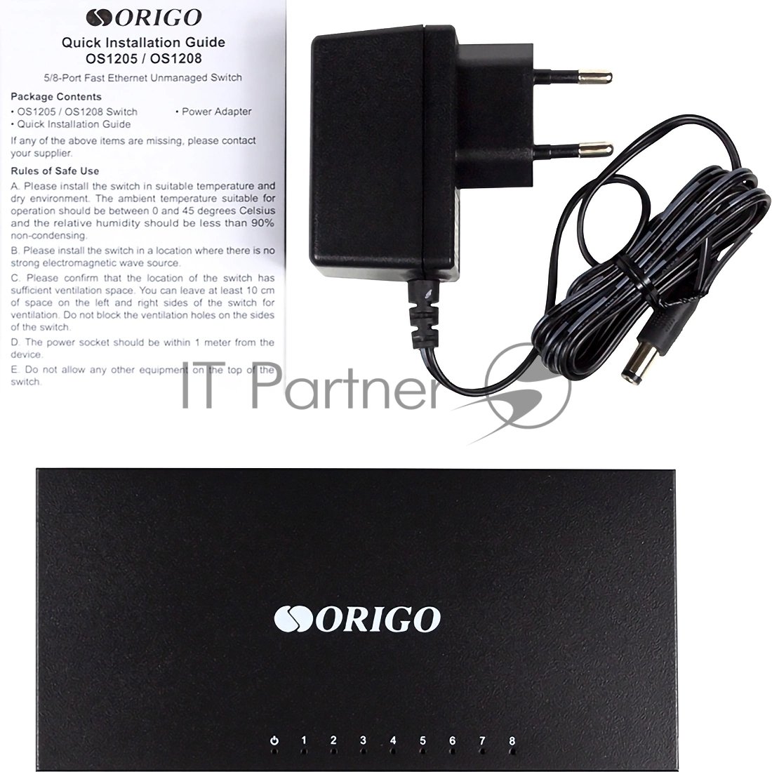 Коммутатор ORIGO OS1208/A1A, 8×100 Мбит/с, неуправляемый
