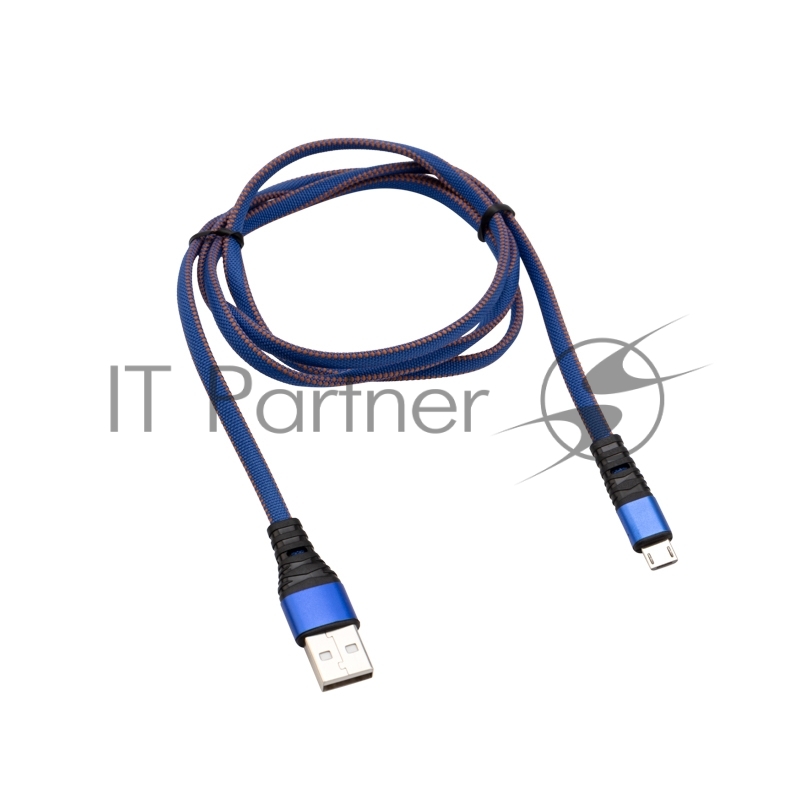 Кабель Rexant USB-microUSB 1 м, плоский провод, синяя джинсовая оплетка