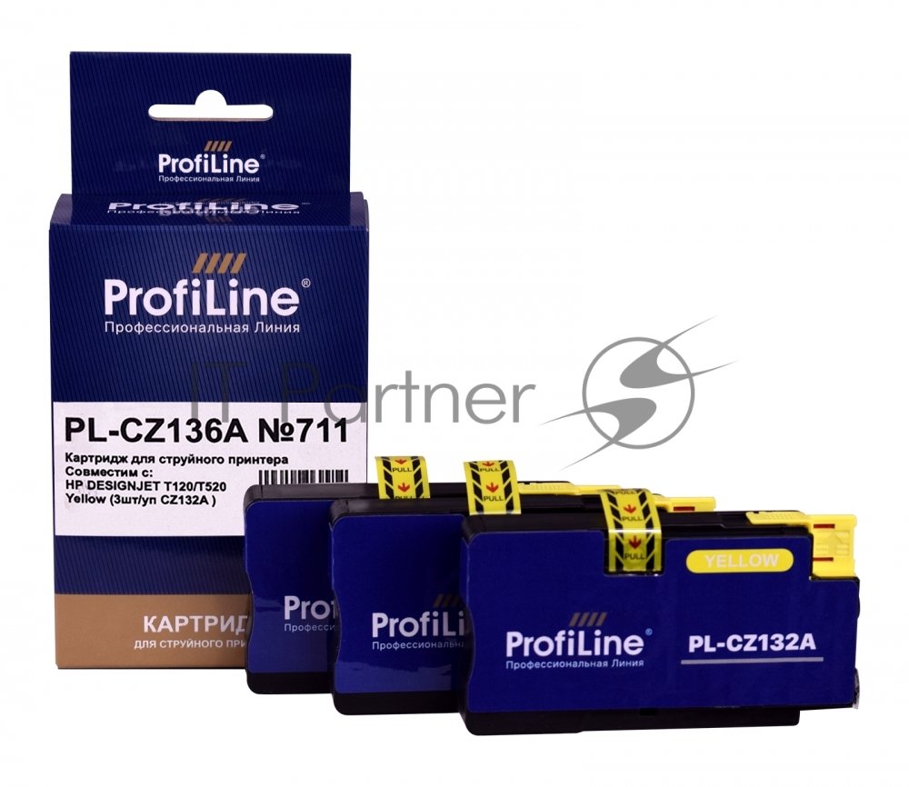 Картридж ProfiLine PL-CZ136A №711 для принтеров HP DESIGNJET T120/T520 Yellow (3 шт/уп CZ132A)