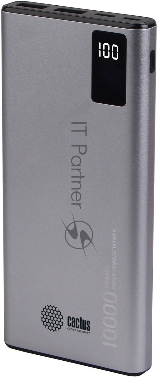 Портативный аккумулятор Cactus CS-PBFSLT-10000 10000mAh 3A 2xUSB серый