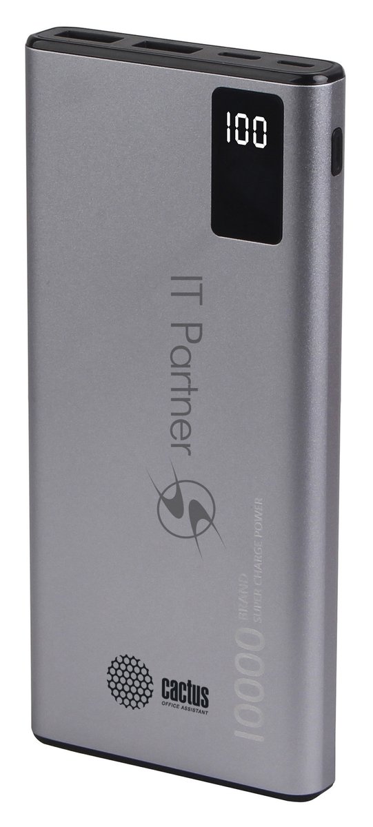 Портативный аккумулятор Cactus CS-PBFSLT-10000 10000mAh 3A 2xUSB серый