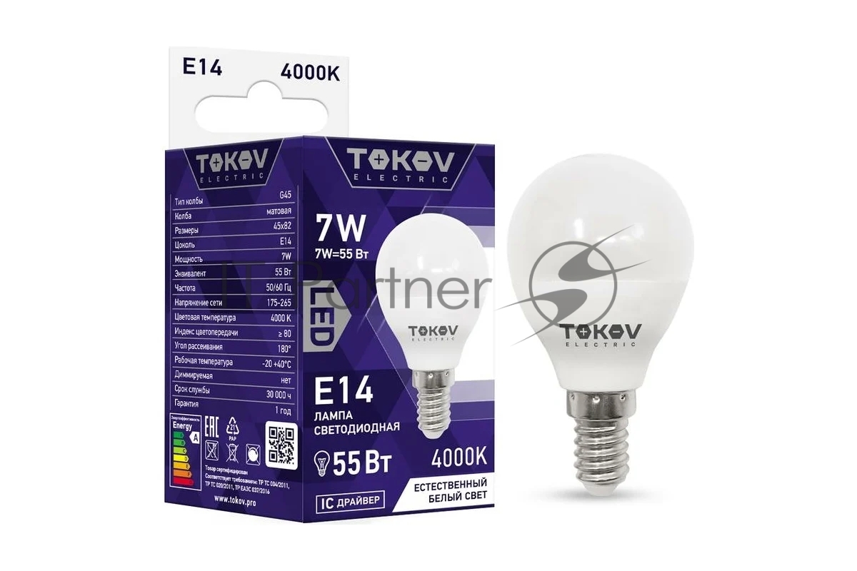 Лампа светодиодная TOKOV ELECTRIC 7Вт G45 4000К Е14 176-264В