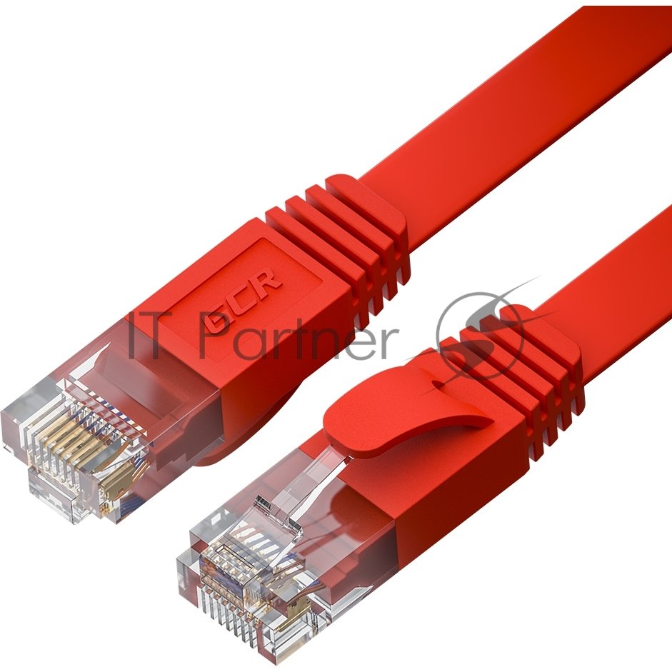 Патч-корд GCR PROF плоский прямой 2.0m, UTP медь cat.6, красный, 30 AWG, ethernet high speed 10 Гбит/с, RJ45, T568B, GCR-52859