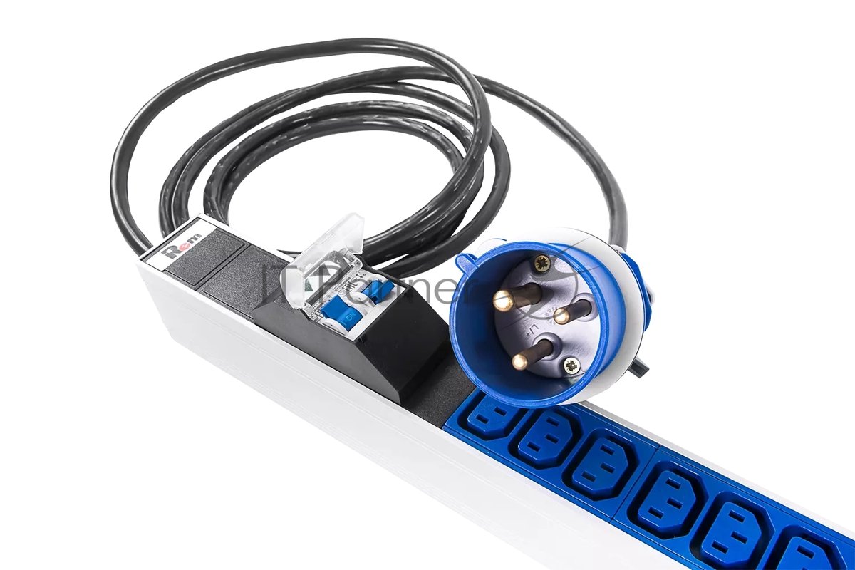 Блок силовых розеток Rem Rem-32, IEC 60320 С13 х 24, IEC 60320 С19 х 6, вход IEC 309, шнур 3 м, 1 463мм, однофазный 32А, автомат + индикатор, серый