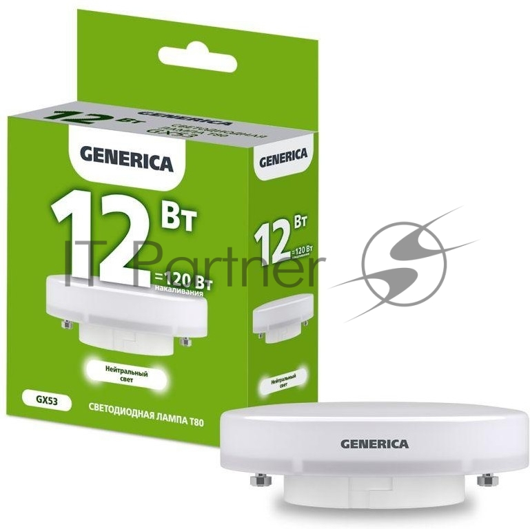 Лампа cветодиодная LED T80 IEK LL-T80-12-230-40-GX53-G таблетка 12Вт 230В 4000К GX53 GENERICA