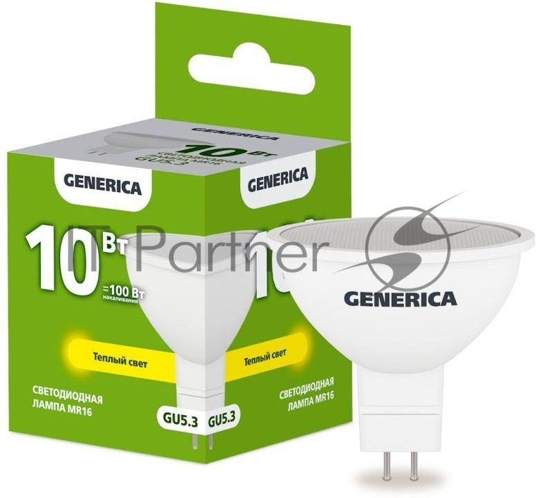 Лампа cветодиодная LED MR16 IEK LL-MR16-10-230-30-GU5-G софит 10Вт 230В 3000К GU5.3 GENERICA