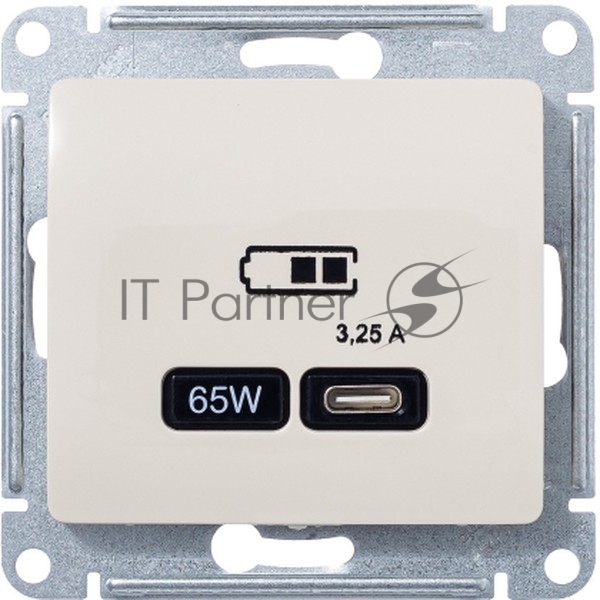 Розетка USB SE тип-C 65W высокоскор.заряд. QC, PD, мех. Glossa бежевый