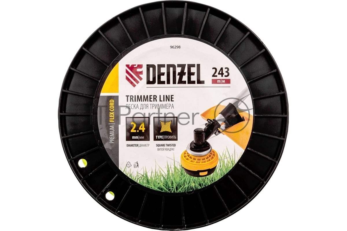 Denzel 96298 Леска для триммера Denzel витой квадрат, 2,4мм х 243м, на DIN катушке FLEX CORD