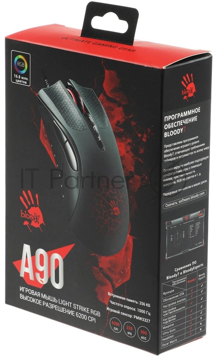 Мышь проводная A4Tech Bloody Blazing A9/A90 черный, 4000 dpi, USB Type-A, кнопки - 8
