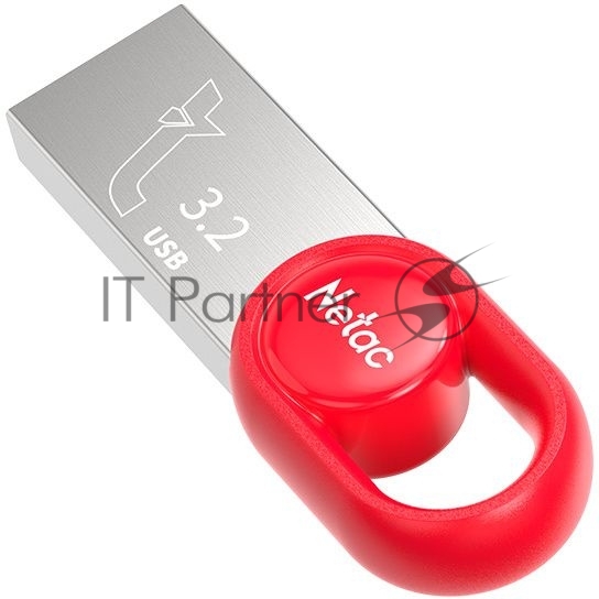 Флешка USB Netac UM2 (NT03UM2N-128G-32RE), 128Gb, USB 3.0, R/W 130/50, серебристый/красный