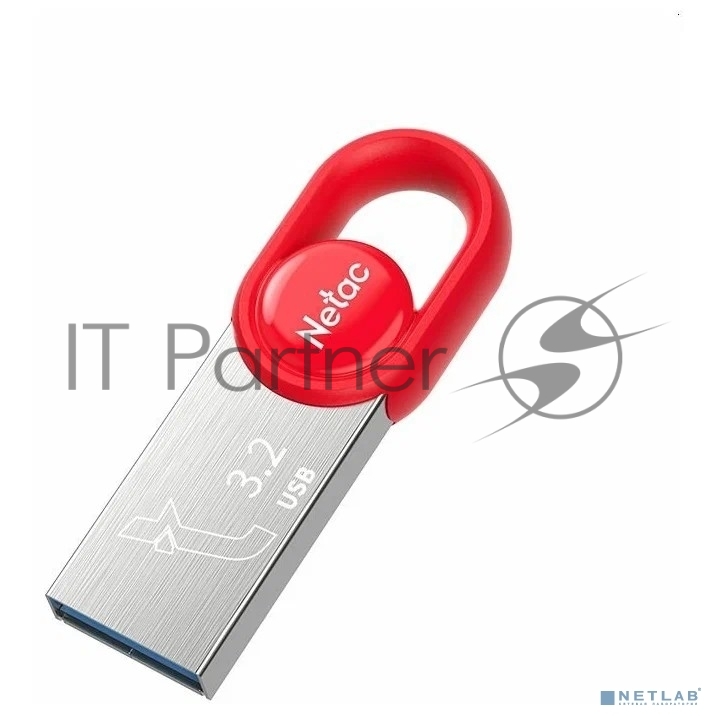 Флешка USB Netac UM2 (NT03UM2N-128G-32RE), 128Gb, USB 3.0, R/W 130/50, серебристый/красный