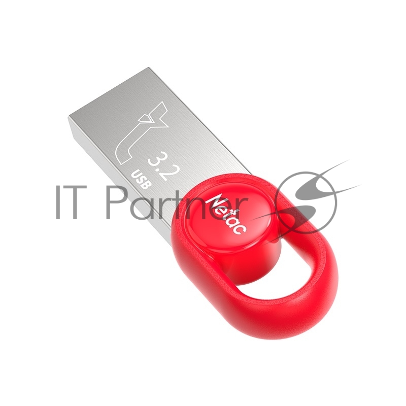 Флешка USB Netac UM2 (NT03UM2N-128G-32RE), 128Gb, USB 3.0, R/W 130/50, серебристый/красный