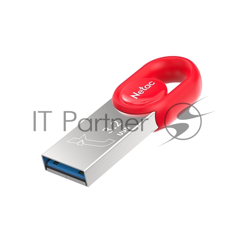 Флешка USB Netac UM2 (NT03UM2N-128G-32RE), 128Gb, USB 3.0, R/W 130/50, серебристый/красный