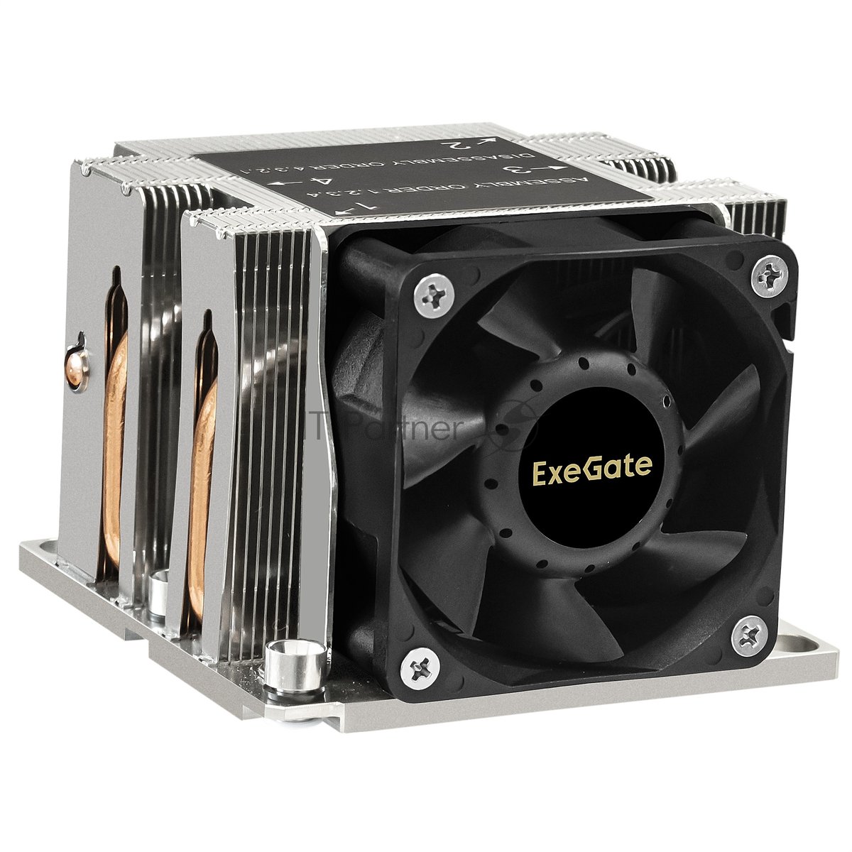Exegate EX293439RUS Кулер ExeGate ESNK-P0068AP4.PWM.2U.3647.Cu (Al+Cu, 2U, 4 тепл. трубки, LGA3647, TDP 205W, PWM, 2100-6800RPM, 2 ball bearing, 4pin, 52db, 430г, на винтах, с термопастой, Retail box)