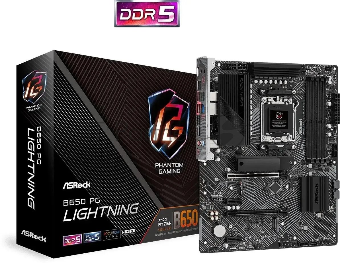 Материнская плата ASRock B650 PG LIGHTNING, Socket AM5, AMD B650, 4xDDR5-5200, HDMI, 2xPCI-Ex16, 2xPCI-Ex1, 4xSATA3(RAID 0/1/10), 3xM.2, 8 Ch Audio, 1x2.5GLan, (4+4)xUSB2.0, (7+2)xUSB3.2, (1+1)xUSB3.2 Type-C™, ATX, RTL, {5}