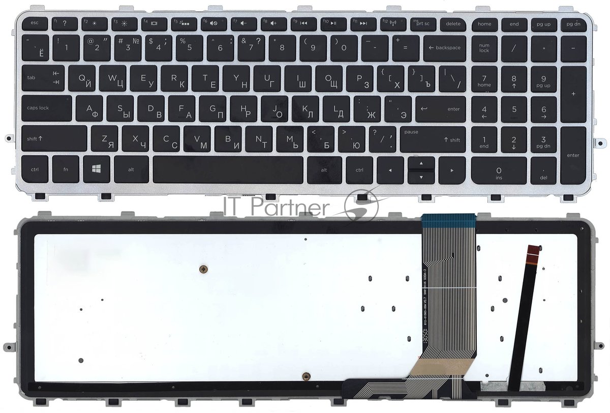 Клавиатура для ноутбука HP Envy 15-j000 черная с серебристой рамкой с подсветкой