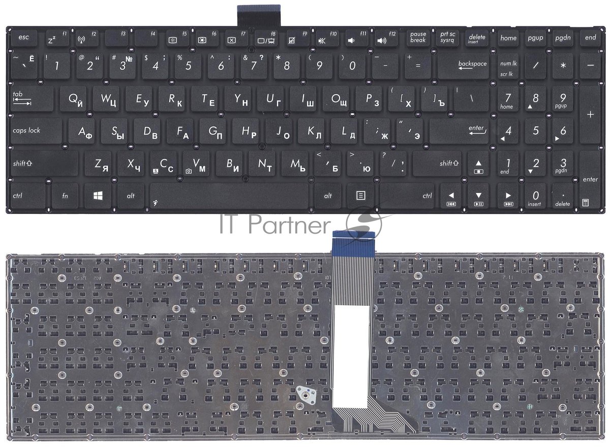 Клавиатура для ноутбука Asus X502 X502CA X502C черная (плоский Enter)