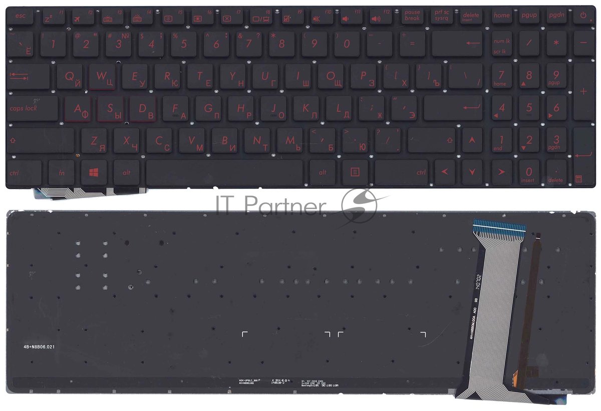 Клавиатура для ноутбука Asus G771, N551 черная без рамки с красной подсветкой