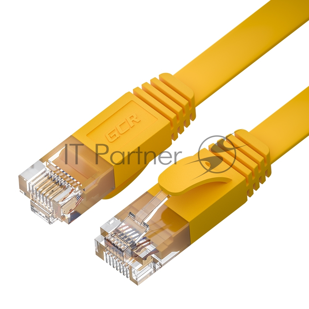 Патч-корд GCR PROF плоский прямой 15.0m, UTP медь cat.6, желтый, 30 AWG, ethernet high speed 10 Гбит/с, RJ45, T568B, GCR-52826