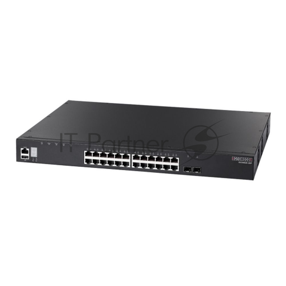Коммутатор 24-портовый Edge-corE ECS4620-28T, 24 x GE + 2 x 10G SFP+ ports + 1 x expansion slot (for dual 10G SFP+ ports) L3 Stackable Switch, w/ 1 x RJ45 console port, 1 x USB type A storage port, RPU connector, fan-less design, Stack up to 4 units