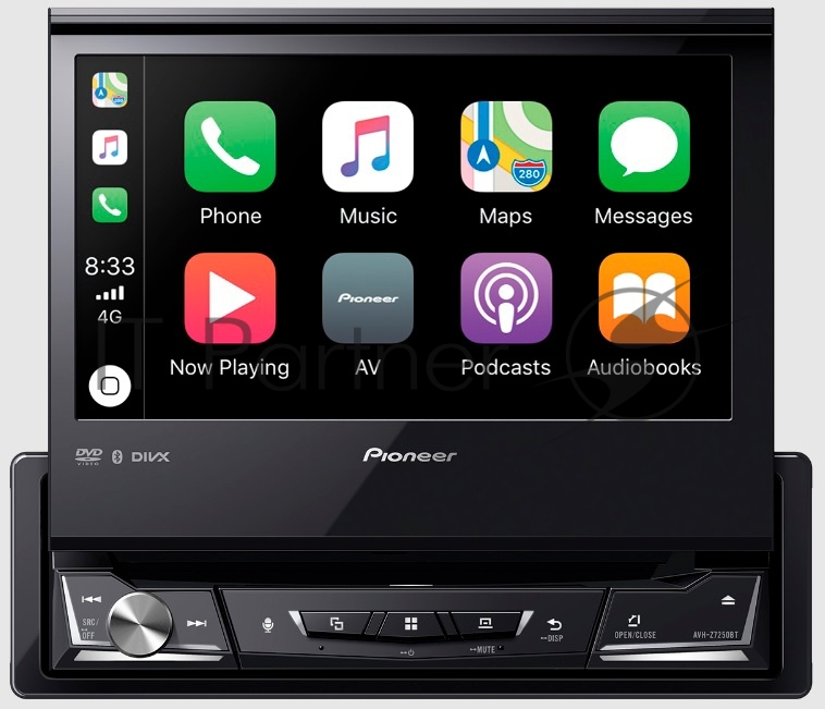 Автомагнитола Pioneer AVH-Z7250BT, 1 DIN, CD, Bluetooth, USB Type-A, AUX, CarPlay, пульт ДУ, съёмная панель