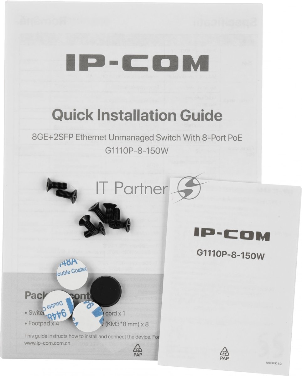 Коммутатор IP-COM G1110P-8-150W, 8×1 Гбит/с + 2×1 Гбит/с SFP, неуправляемый