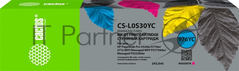 Картридж струйный Cactus CS-L0S30YC 976YC пурпурный (245мл) для HP PageWide P55250dw/P57750dw