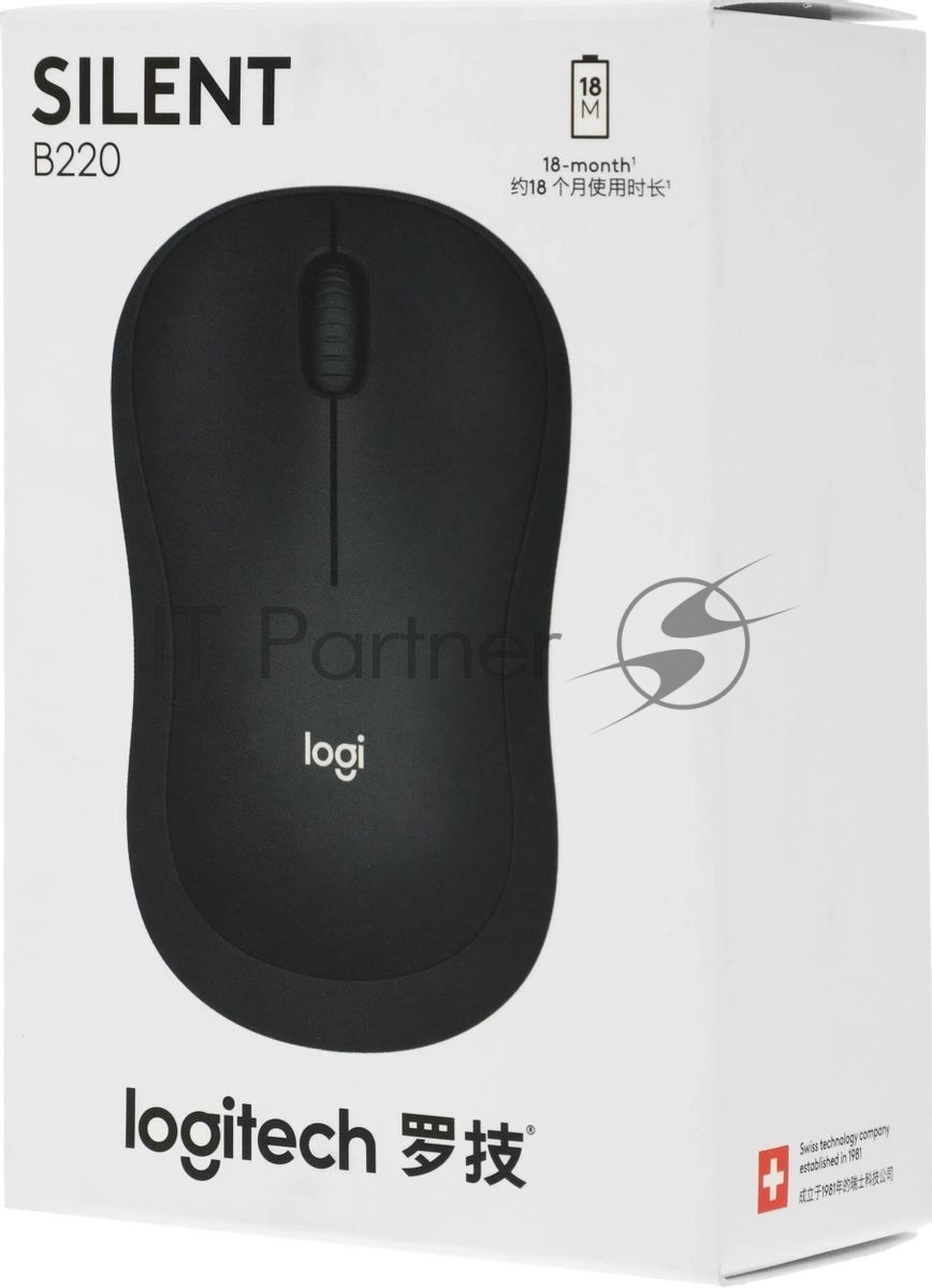 Мышь беспроводная Logitech B220 Silent черный, 1000 dpi, радиоканал, USB, кнопки - 3