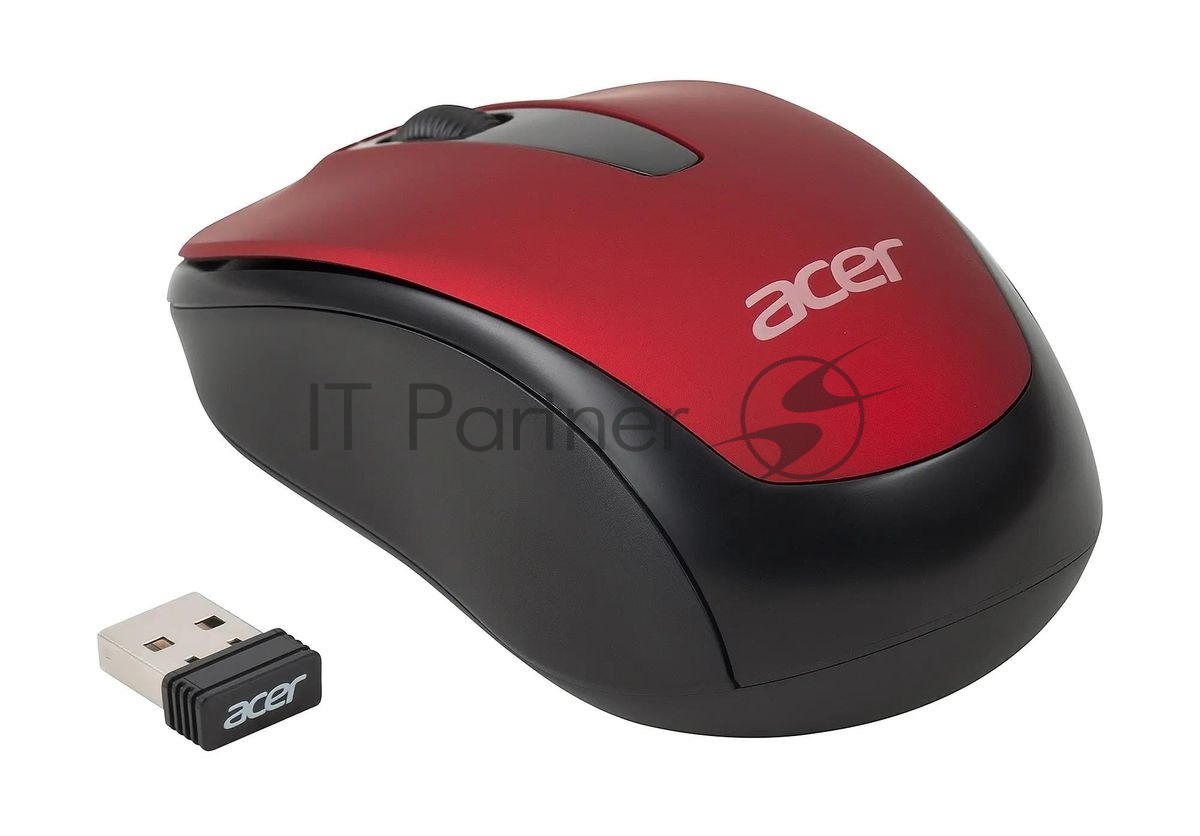 Мышь беспроводная Acer OMR136 красный, 1000 dpi, радиоканал, USB, кнопки - 3