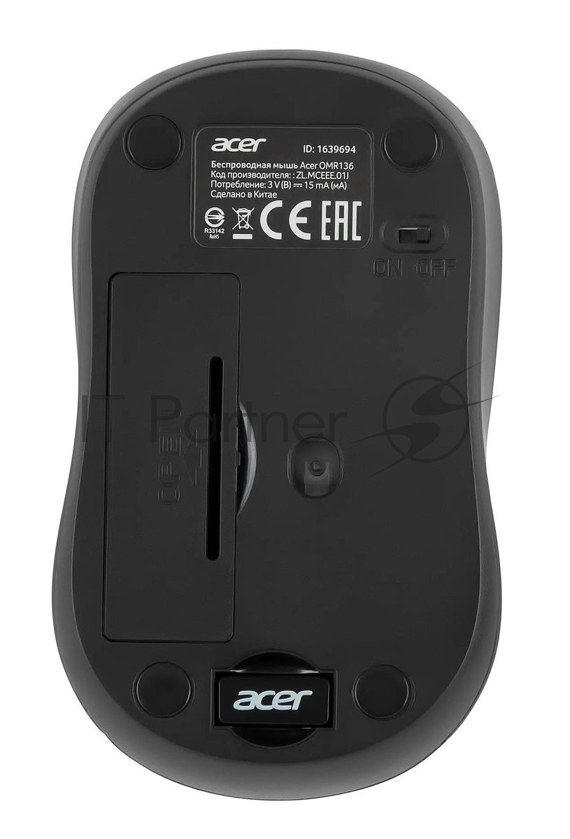 Мышь беспроводная Acer OMR136 красный, 1000 dpi, радиоканал, USB, кнопки - 3