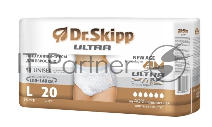 Подгузники-трусы для взрослых Dr.Skipp Ultra, р-р L (100-140 см), 20 шт., 8094