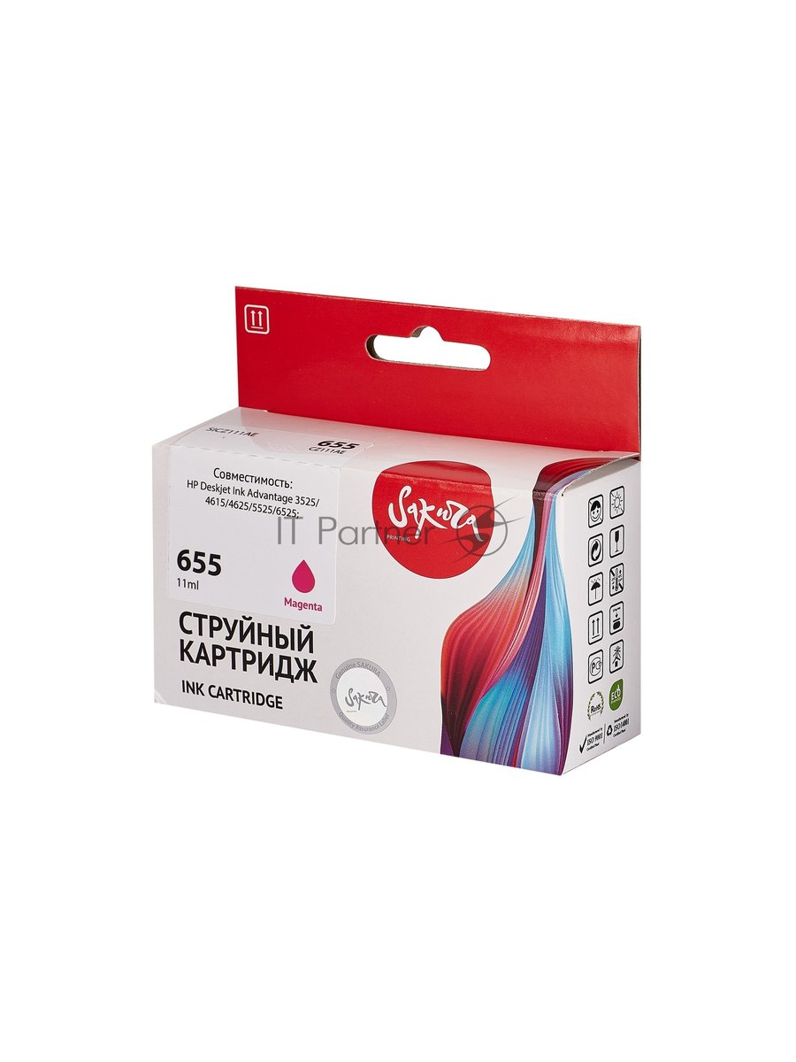 Картридж струйный Sakura CZ111AE (№655 Magenta) для HP, пурпурный, 11 мл., 600 к.
