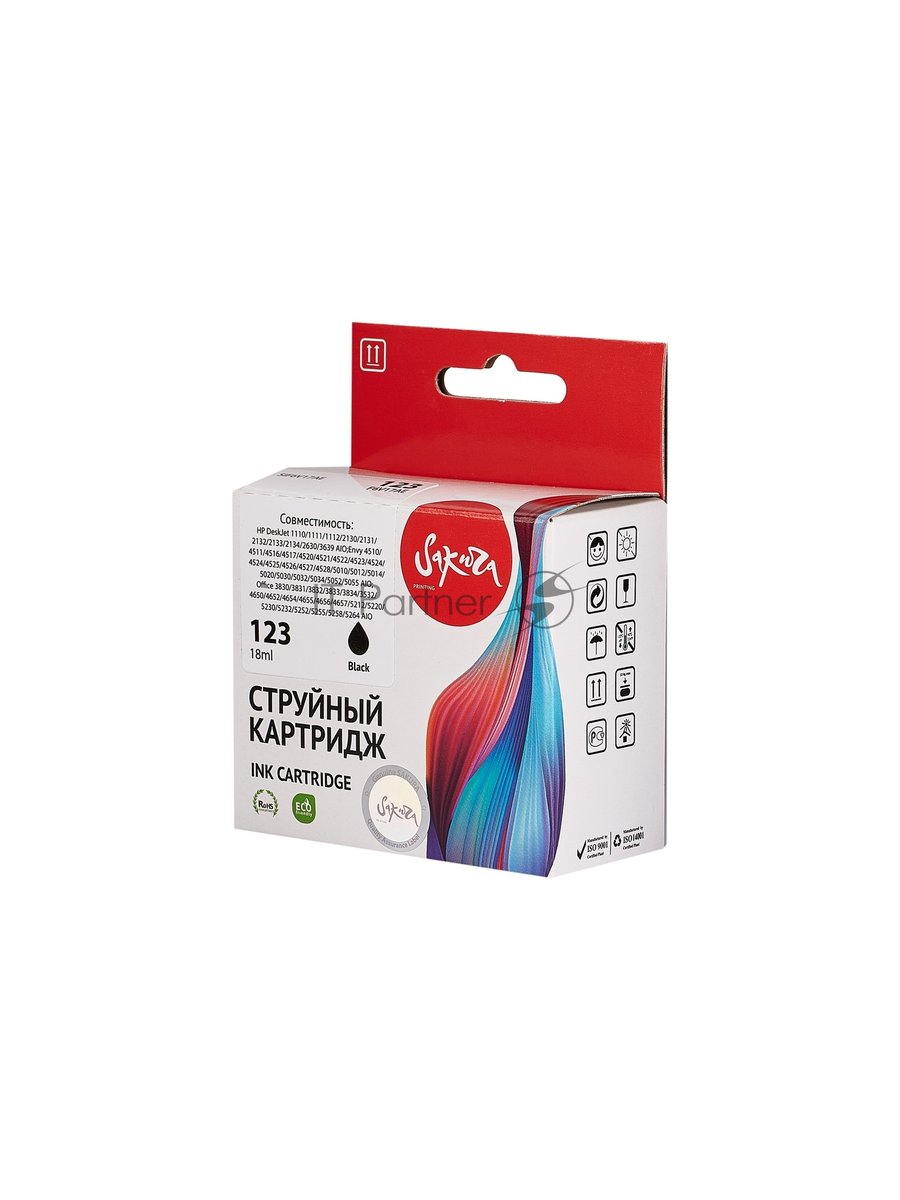Картридж струйный Sakura F6V17AE (№123 Black) для HP, черный, 18 мл., 600 к.