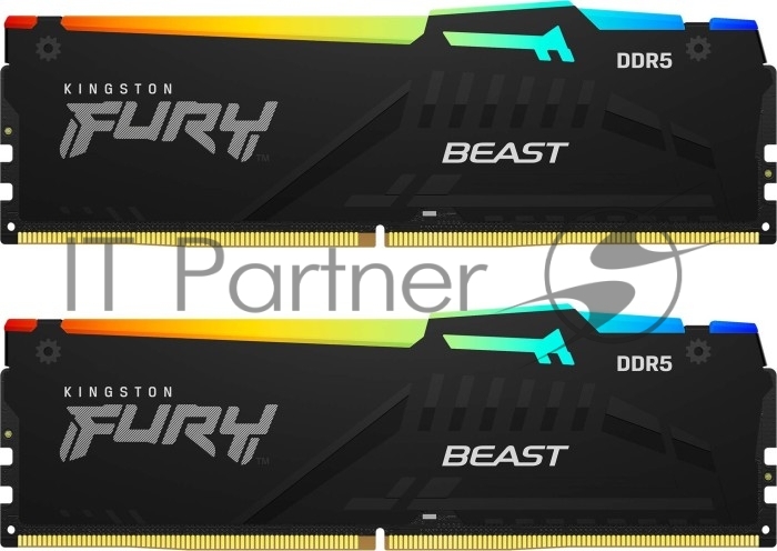 Оперативная память Kingston Fury Beast, DDR5, 64Gb (2x32Gb), 6000MHz, CL36, DIMM, с радиаторами, RGB, черный