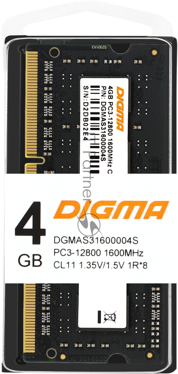 Оперативная память Digma, DDR3, 4GB (1x4 GB), 1600 MHz, CL11, SO-DIMM