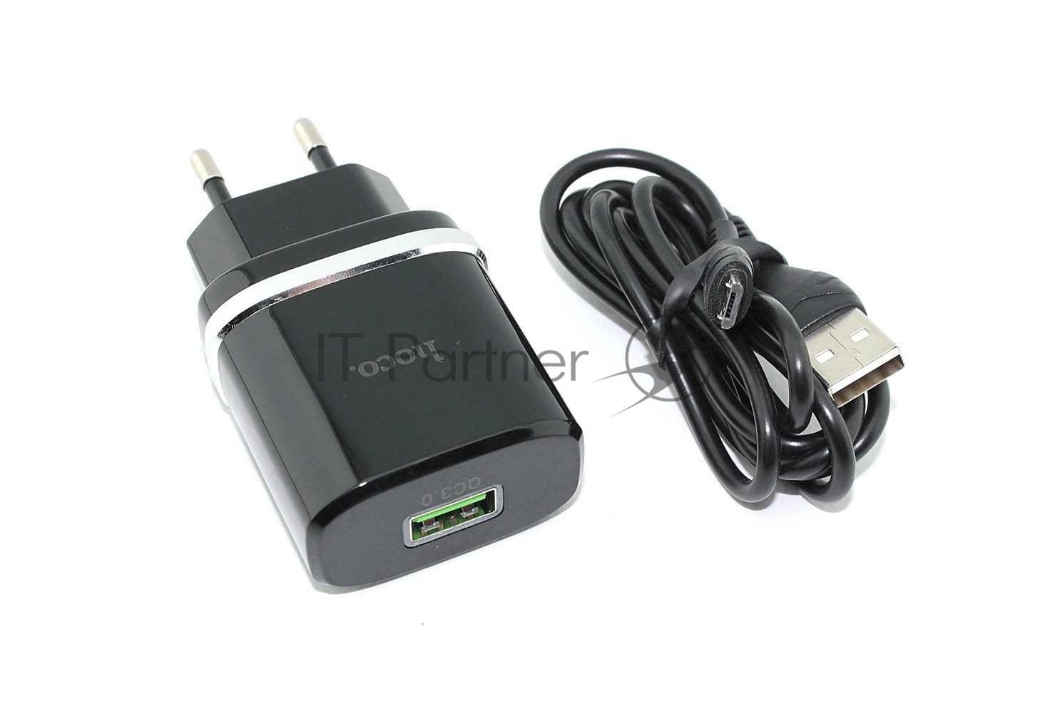 Блок питания (сетевой адаптер) HOCO С12Q Smart QC3.0, кабель Micro USB, USB, 5V, 3.0A, черный