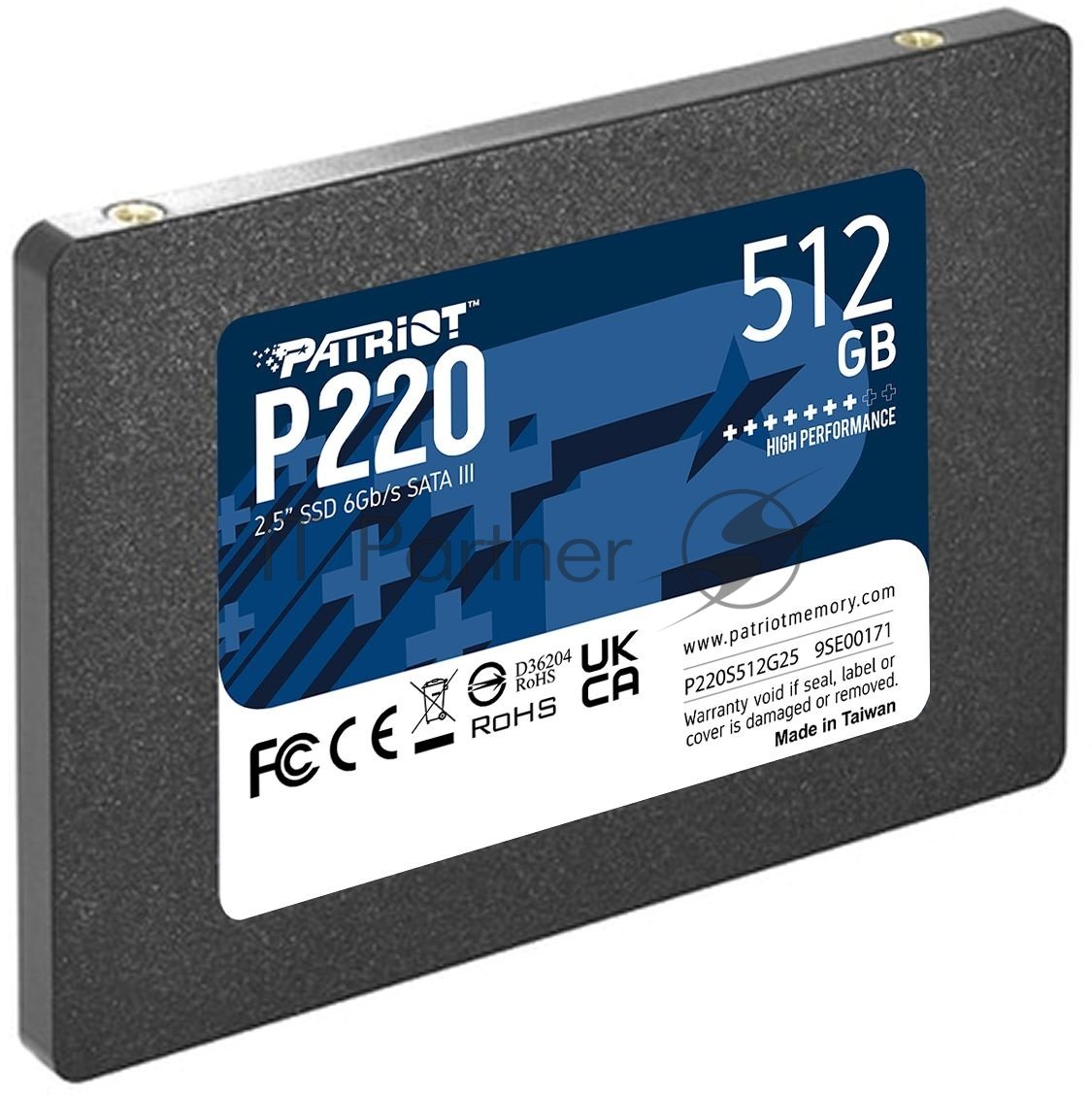 Накопитель SSD Patriot P220, 512Gb, SATA III, 2.5", R/W 550/500