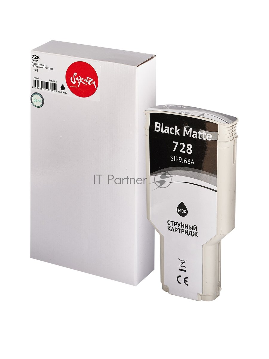 Картридж струйный Sakura F9J68A (№728 Matte Black) для HP, черный матовый, 300 мл.