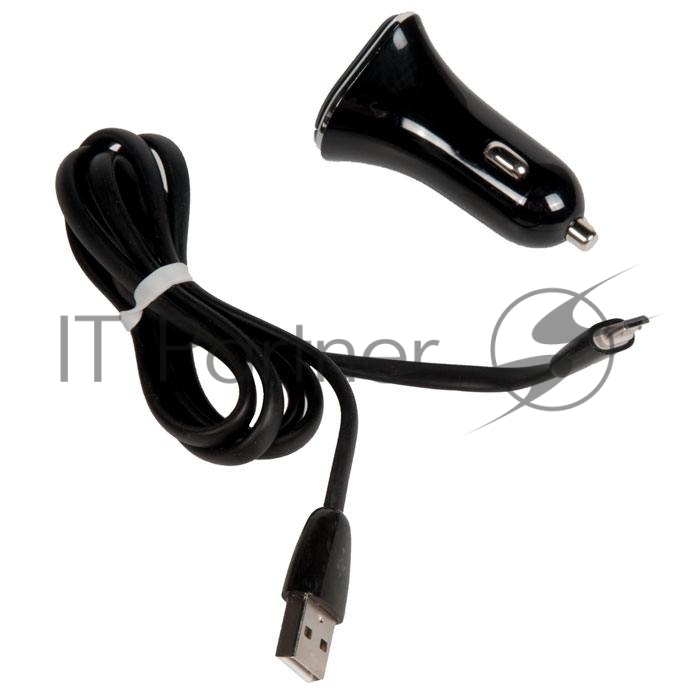 Автомобильная зарядка (от прикуривателя) More choice AC22m, два разъема USB, кабель Micro USB, 2.4A, черный