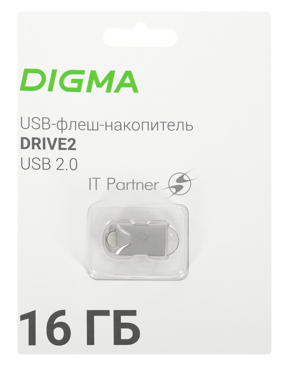 USB накопитель Digma - DRIVE2, USB Type A (USB 2.0), 16 ГБ, цвет серебристый, DGFUM016A20SR