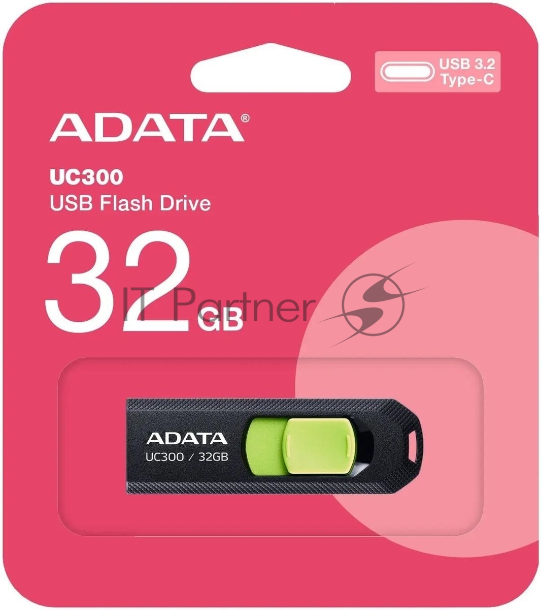 USB накопитель ADATA - UC300, USB Type C (USB 3.2 Gen 1), 32 ГБ, цвет чёрно-зелёный, ACHO-UC300-32G-RBK/GN